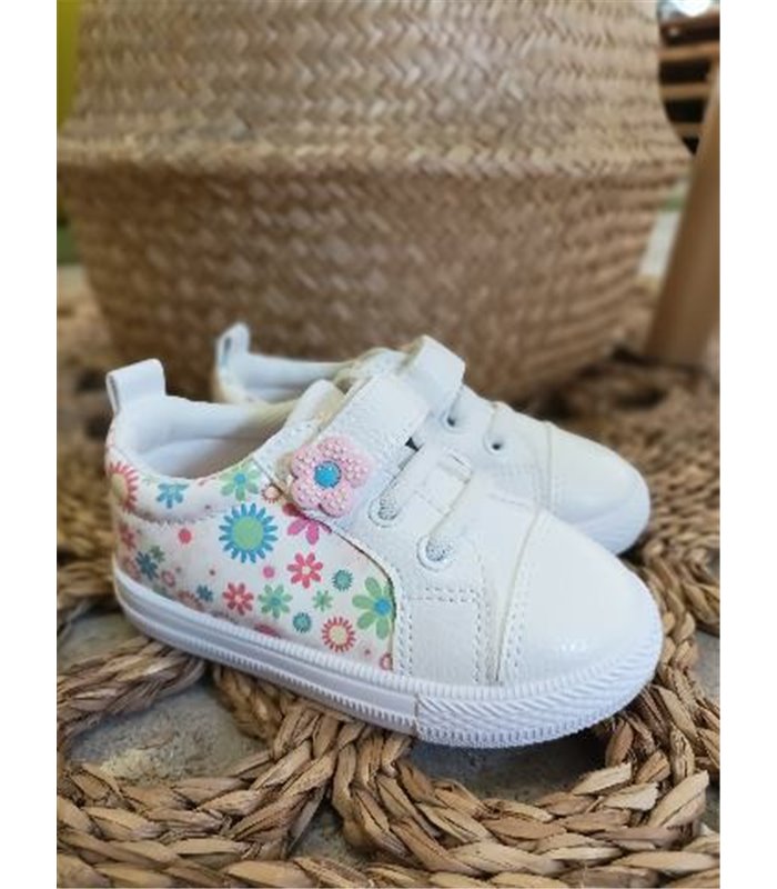 Zapatilla Material Florecitas  Rosa 18-26