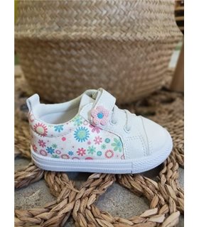 Zapatilla Material Florecitas  Rosa 18-26