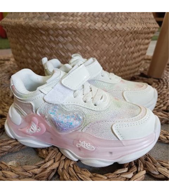 Zapatilla Corazon Brillos  Blanco 25-30