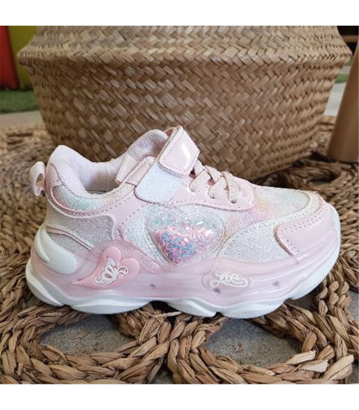 Zapatilla Corazon Brillos  Rosa 25-30