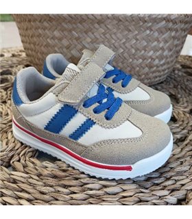 Zapatilla Marron Con Velcro Azul  Beige 25-35