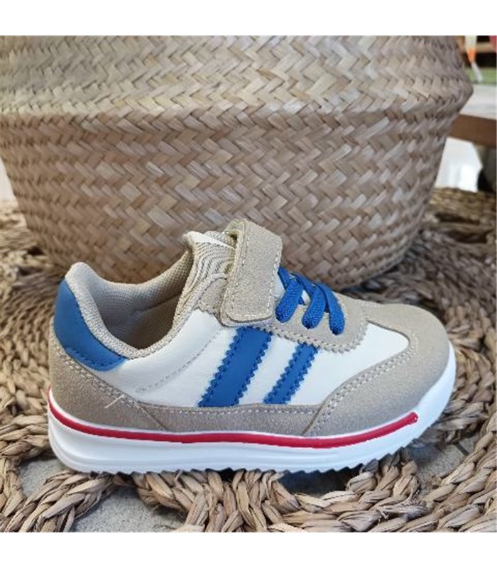 Zapatilla Marron Con Velcro Azul  Beige 25-35