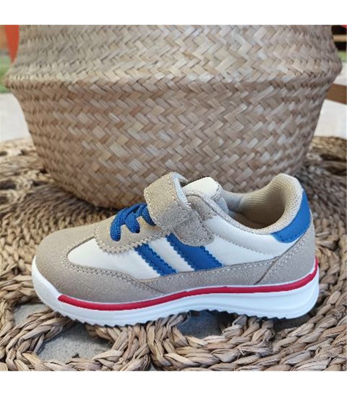 Zapatilla Marron Con Velcro Azul  Beige 25-35