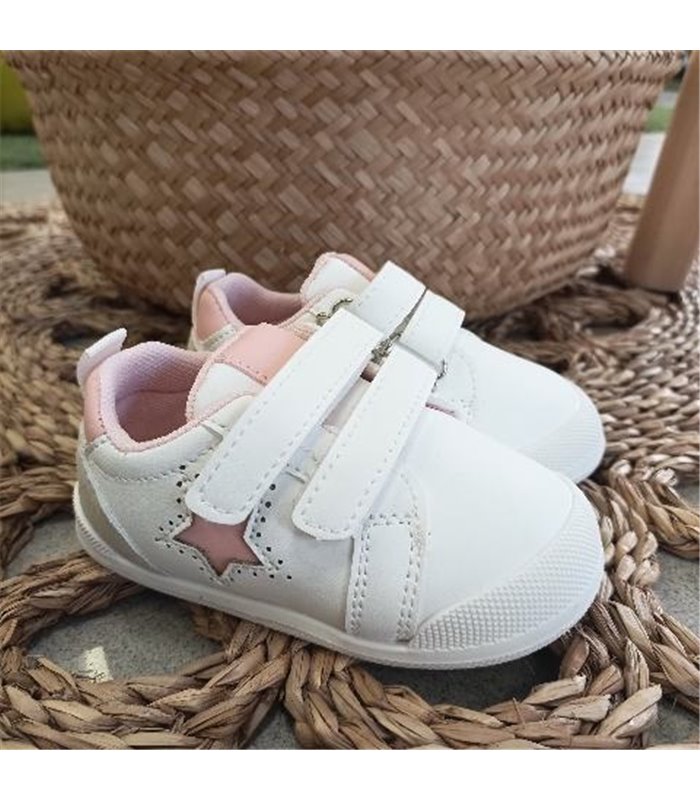 Zapatilla Respetuosa Estrella  Blanco Rosa 19-25