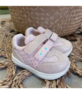 Zapatillas Corazones Brillos Dos Velcros  Rosa  19-25