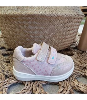 Zapatillas Corazones Brillos Dos Velcros  Rosa  19-25