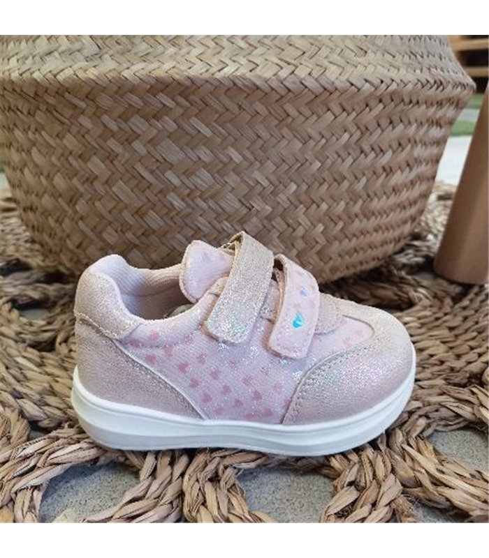Zapatillas Corazones Brillos Dos Velcros  Rosa  19-25