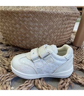 Zapatillas Corazones Brillos Dos Velcros  Blanco 19-25