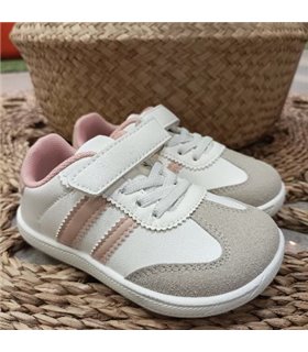 Zapatilla Barefoot Rallas Laterales  Blanco Rosa 24-29