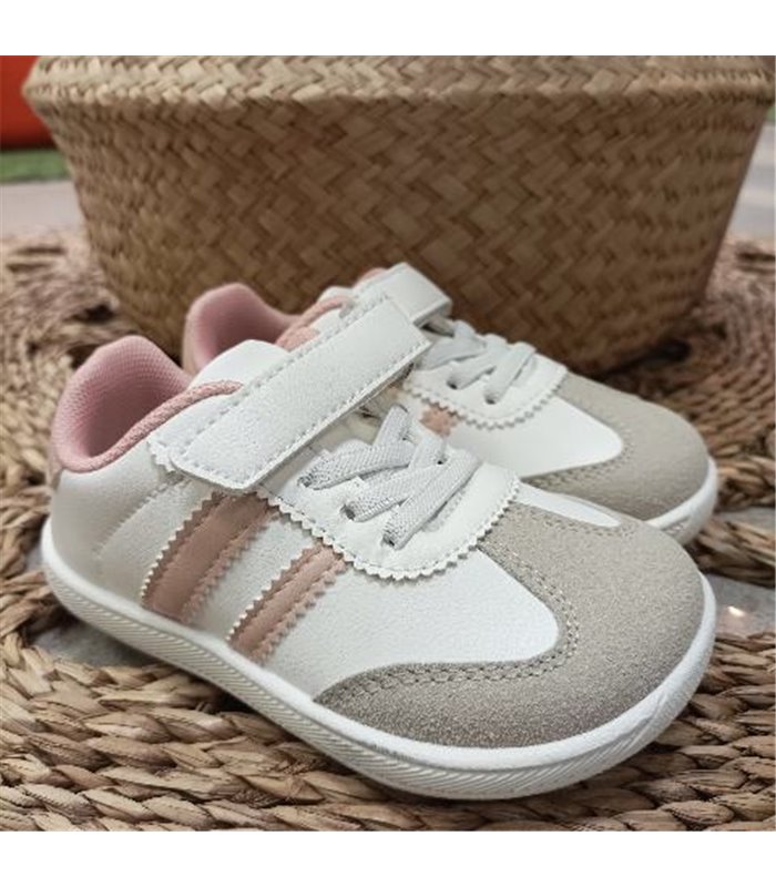 Zapatilla Barefoot Rallas Laterales  Blanco Rosa 24-29