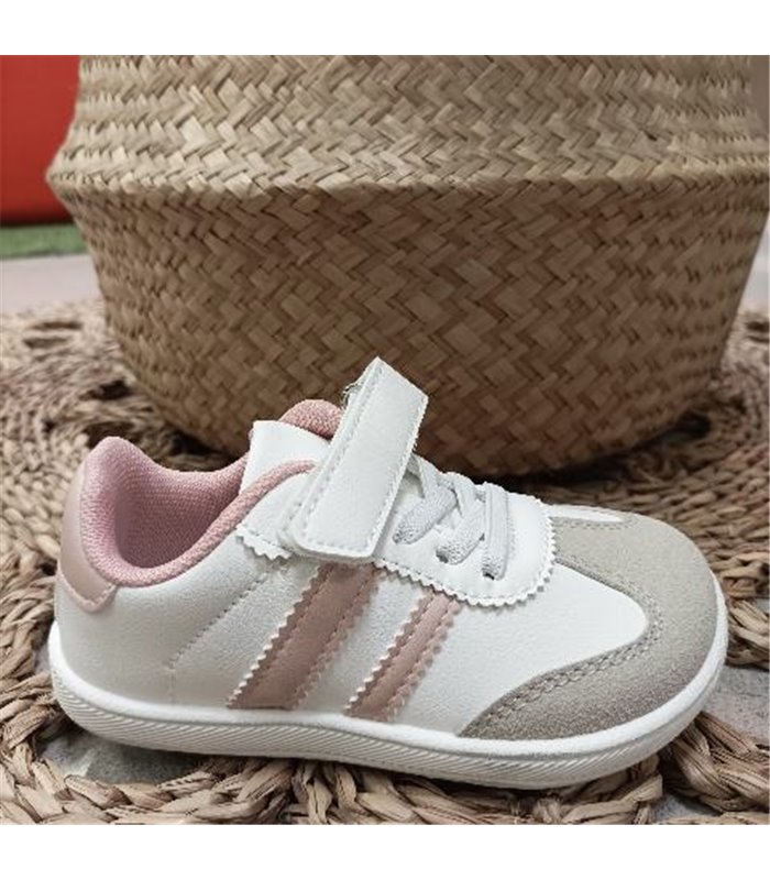 Zapatilla Barefoot Rallas Laterales  Blanco Rosa 24-29