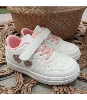 Zapatilla Material Corazones Brillo  Rosa 30-35