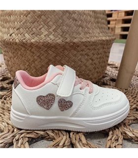 Zapatilla Material Corazones Brillo  Rosa 30-35