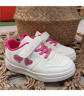 Zapatilla Material Corazones Brillo  Fucsia 30-35
