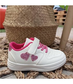 Zapatilla Material Corazones Brillo  Fucsia 30-35