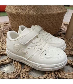 Zapatilla Material Corazones Brillo  Blanco 25-35