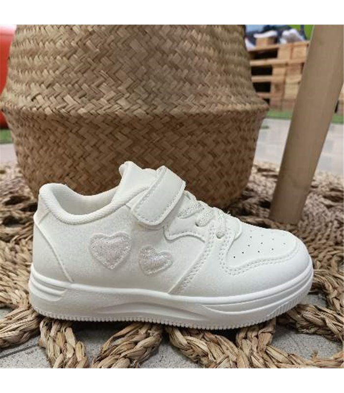 Zapatilla Material Corazones Brillo  Blanco 25-35
